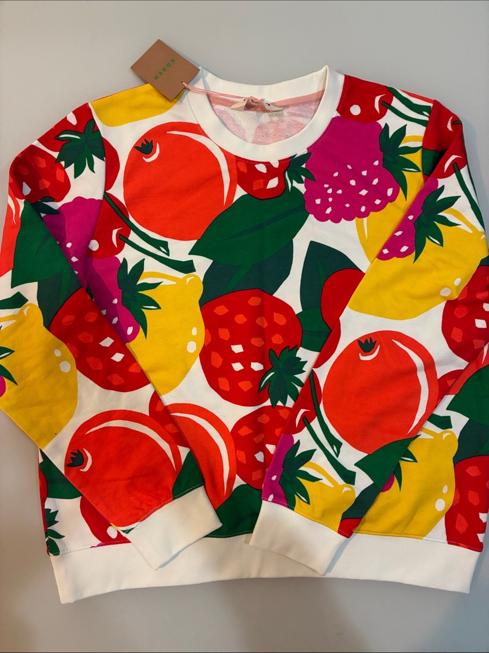 NWT Fruit Print Crewneck cotton Sweatshirt/top Boden colors pop!